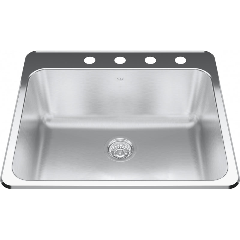 Kindred QSLA2225-10-4 Steel Queen Topmount 20G Stainless Steel Single Sink 4 Hole