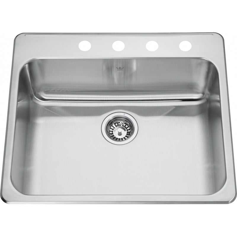 Kindred QSLA2225-8-4 Steel Queen Topmount 20G Stainless Steel Single Sink 4 Hole