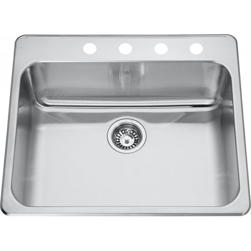 Kindred QSLA2225-8-4 Steel Queen Topmount 20G Stainless Steel Single Sink 4 Hole