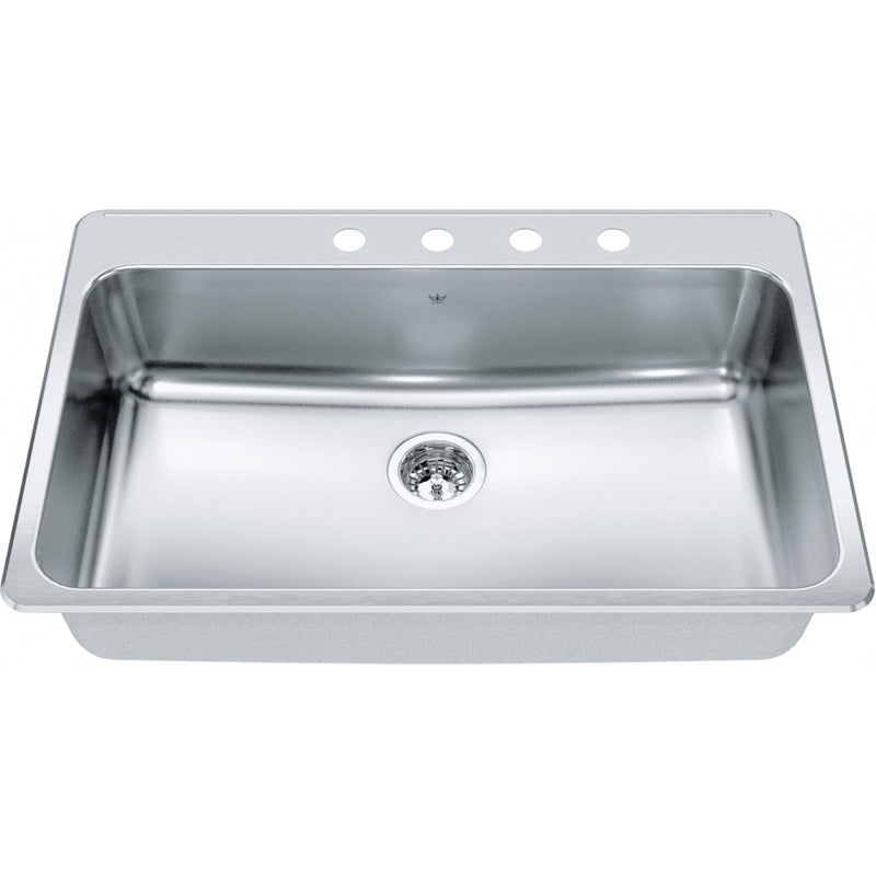 Kindred QSLA2233-8-4 Steel Queen Topmount 20G Stainless Steel Single Sink 4 Hole