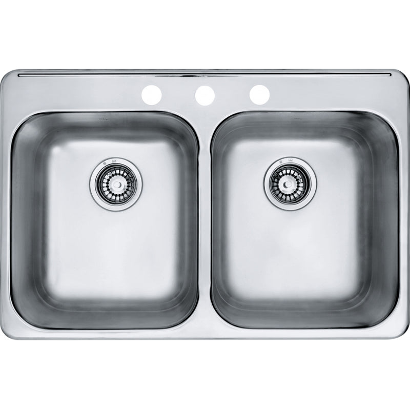 Kindred RDL2031-3 Reginox Topmount 20G Stainless Steel Double Sink 3 Hole
