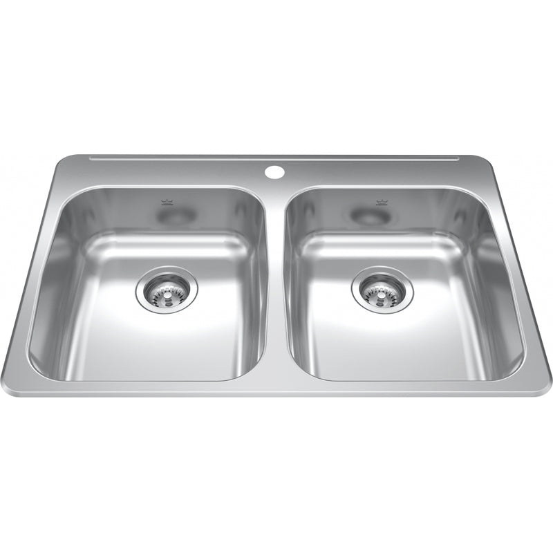 Kindred RDLA3322-55-1 Reginox Topmount 18G Stainless Steel Double Sink 1 Hole