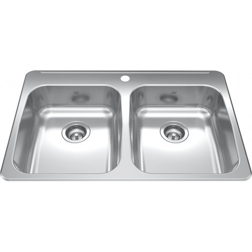 Kindred RDLA3322-55-1 Reginox Topmount 18G Stainless Steel Double Sink 1 Hole