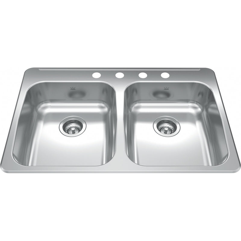 Kindred RDLA3322-55-4 Reginox Topmount 18G Stainless Steel Double Sink 4 Hole