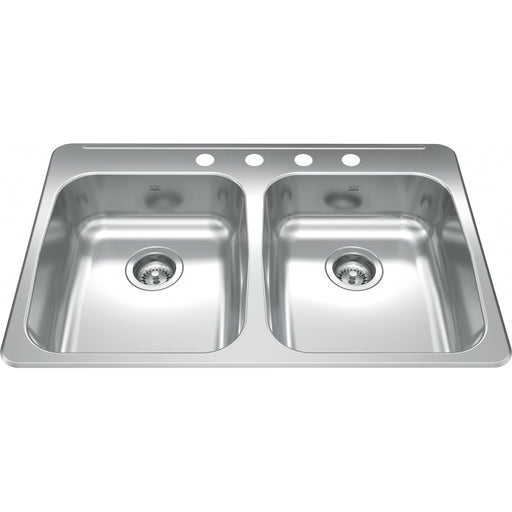 Kindred RDLA3322-55-4 Reginox Topmount 18G Stainless Steel Double Sink 4 Hole