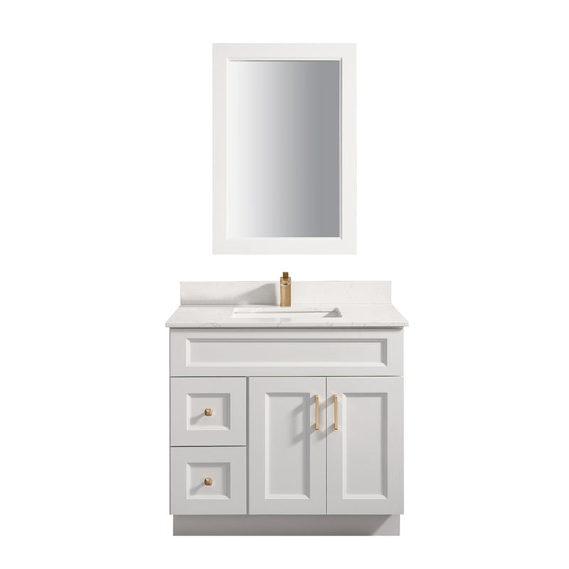 TC 36" Shaker Single Sink Vanity with Left Side Drawers and Bevelled Panels