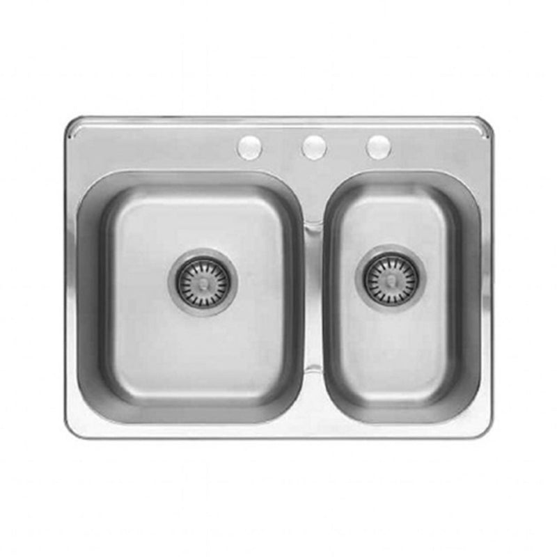 American Standard Colony 27 x 20-1/2 Inch Stainless Steel 3-Hole Drop-In Double Bowl Kitchen Sink