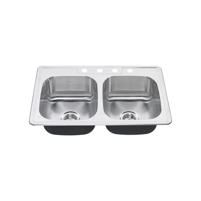 American Standard Colony 33 x 22-Inch Stainless Steel 4-Hole Top Mount Double-Bowl ADA Kitchen Sink