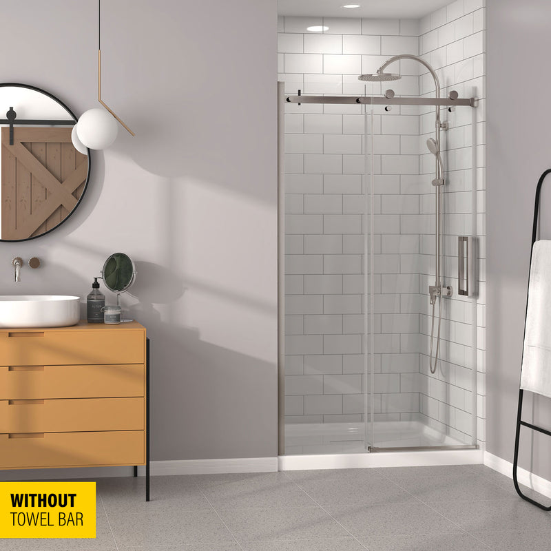 Zitta Bellini 48 Brushed Nickel clear alcove shower door - WITHOUT TOWEL BAR