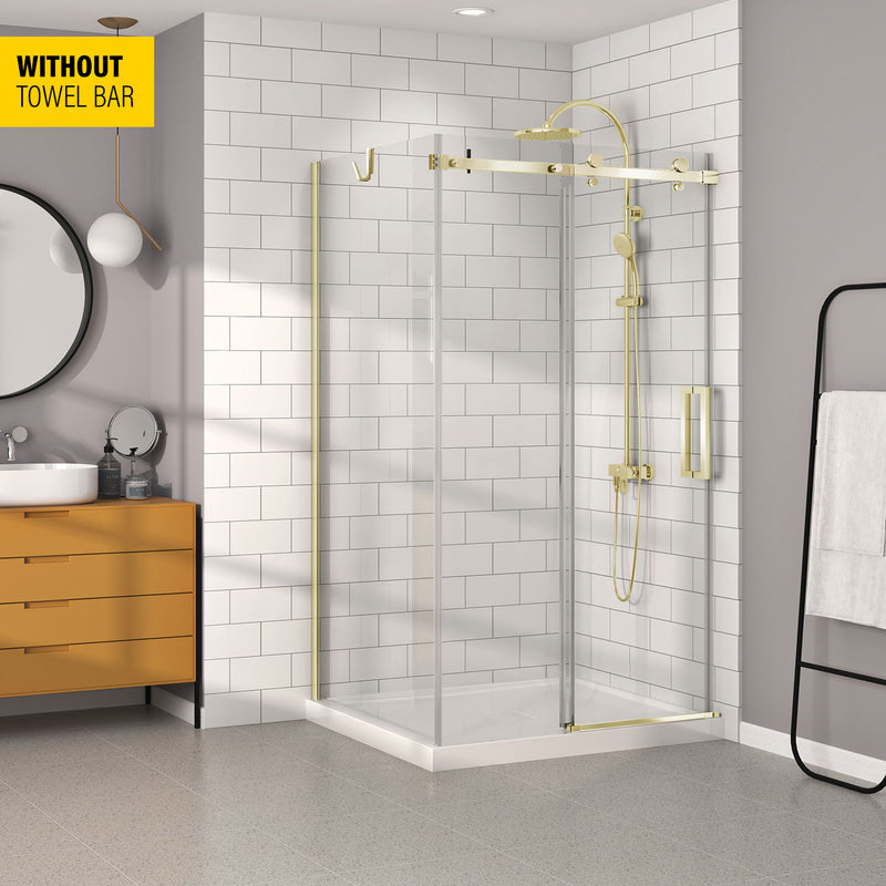 Zitta Bellini 48 brushed gold clear alcove wall closing shower door - WITHOUT TOWEL BAR