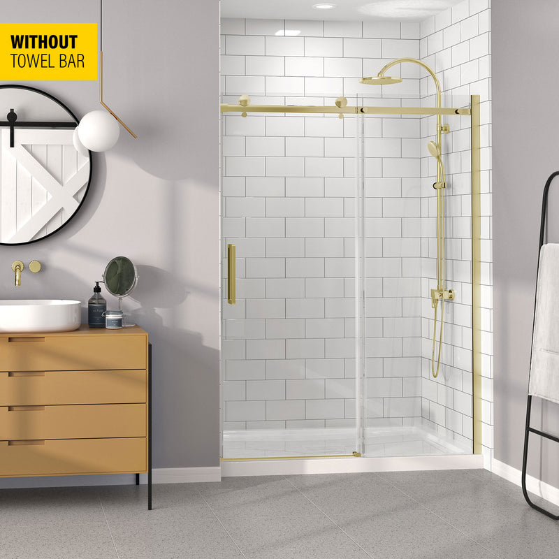 Zitta Bellini 60 brushed gold clear alcove shower door - WITHOUT TOWEL BAR