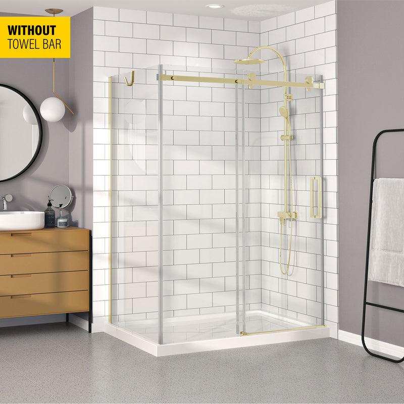 Zitta Bellini 60 brushed gold clear alcove wall closing shower door - WITHOUT TOWEL BAR