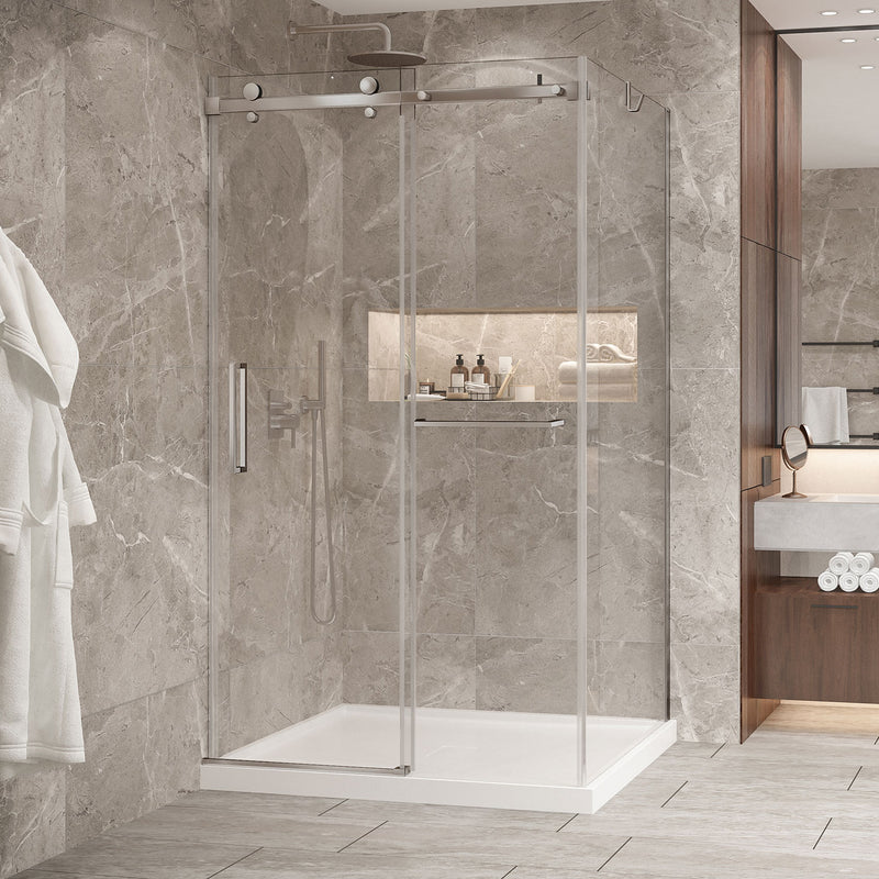 Zitta Bellini 2.0 Bellini 48 Brushed Nickel clear alcove wall closing shower door