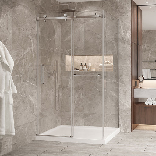 Zitta Bellini 2.0 Bellini 48 Brushed Nickel clear alcove wall closing shower door