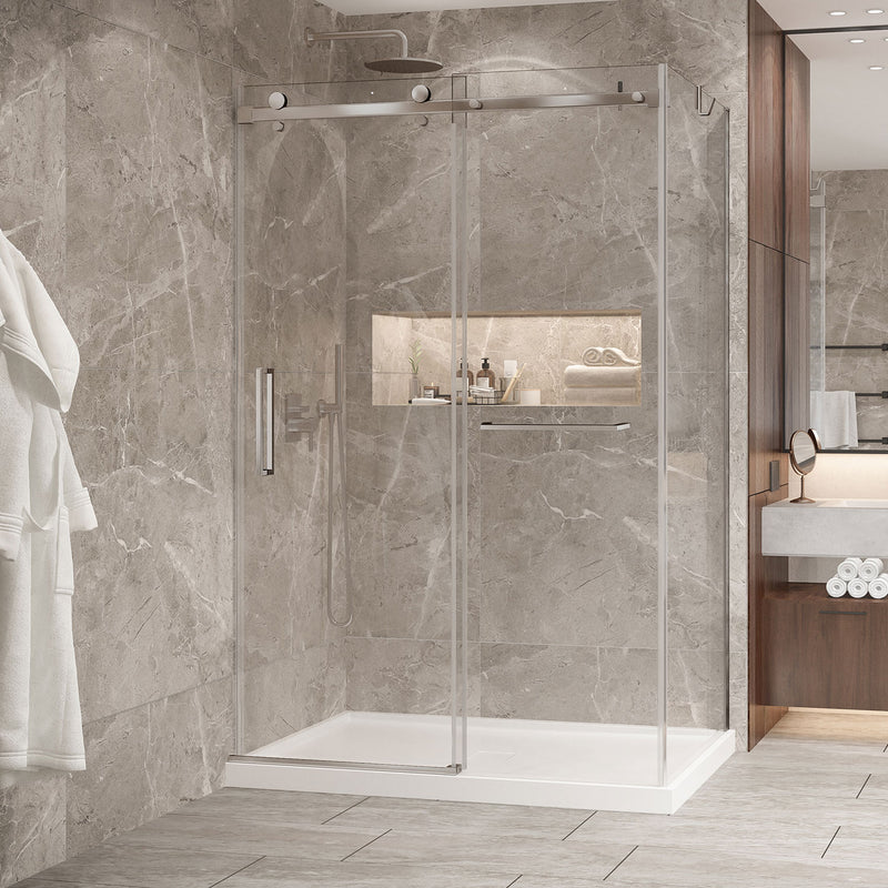 Zitta Bellini 2.0 Bellini 54 Brushed Nickel clear alcove wall closing shower door