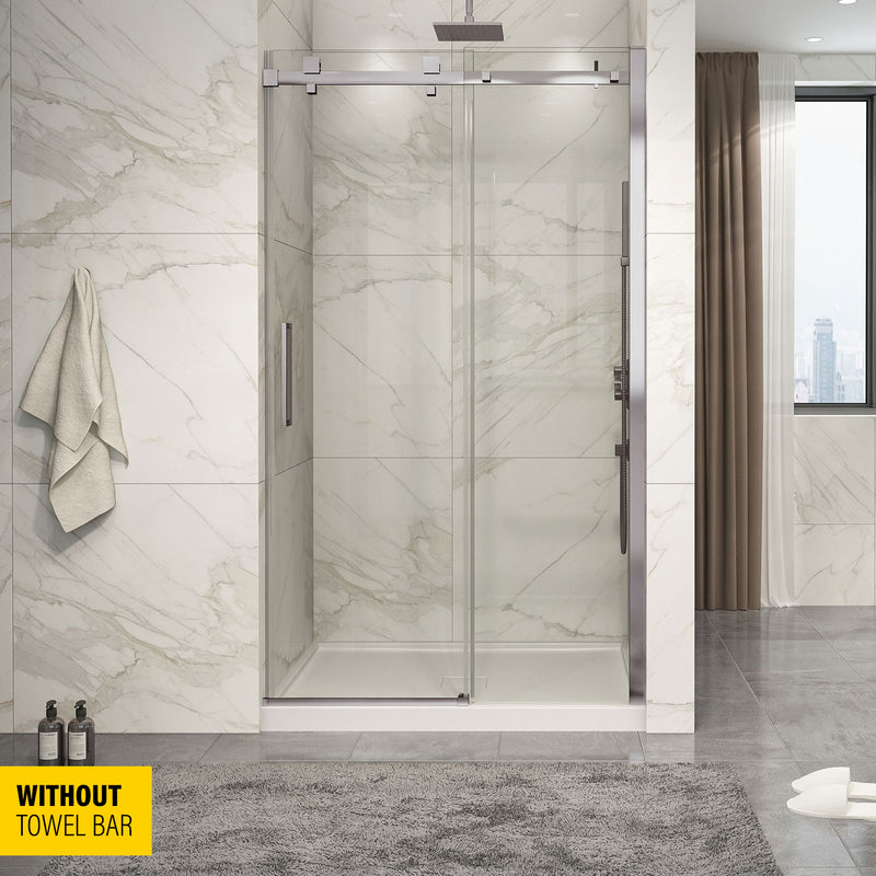 Zitta Piazza 48 Brushed Nickel clear alcove shower door - WITHOUT TOWEL BAR