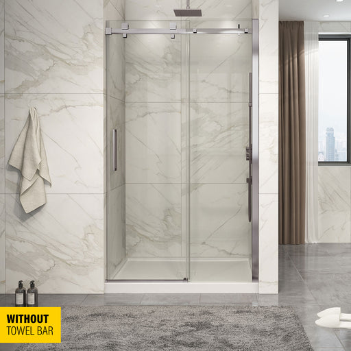 Zitta Piazza 48 Brushed Nickel clear alcove shower door - WITHOUT TOWEL BAR