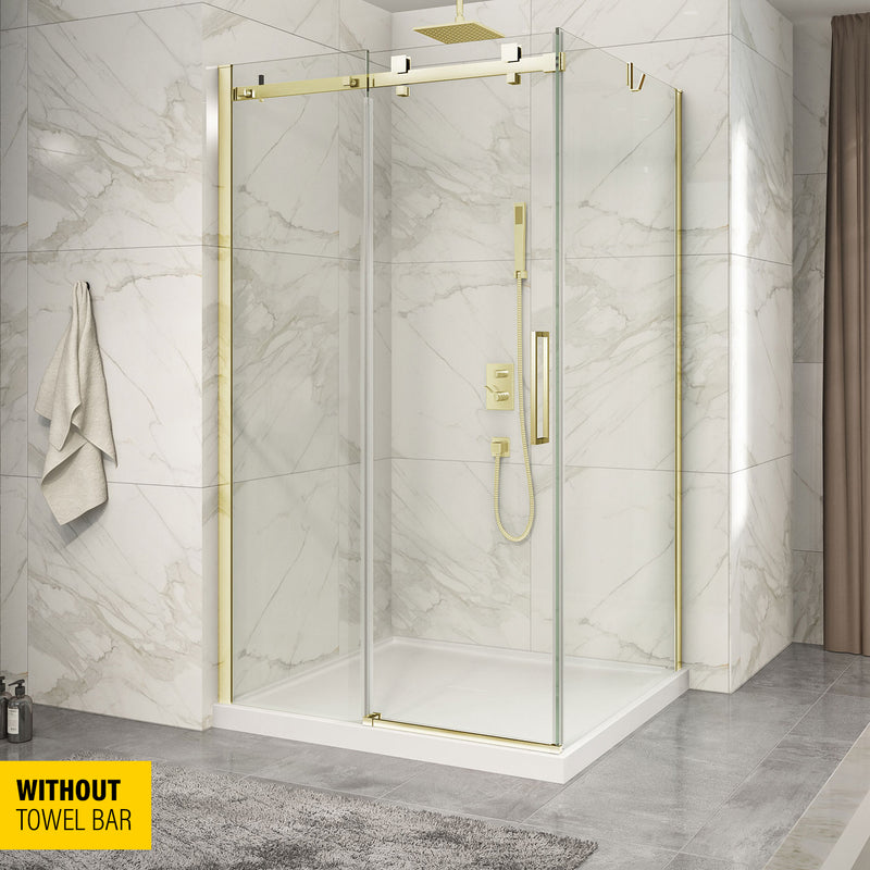 Zitta Piazza 48 brushed gold clear alcove shower door - WITHOUT TOWEL BAR