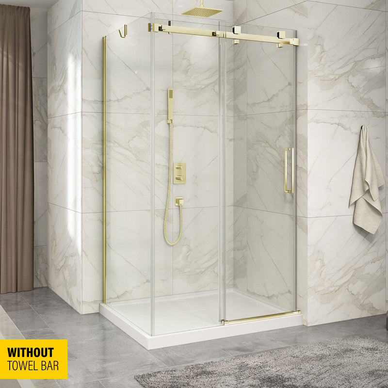Zitta Piazza 48 brushed gold clear alcove wall closing shower door - WITHOUT TOWEL BAR
