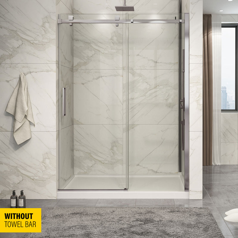 Zitta Piazza 60 Brushed Nickel clear alcove shower door - WITHOUT TOWEL BAR