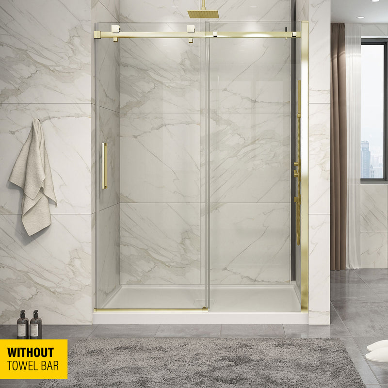 Zitta Piazza 60 brushed gold clear alcove shower door - WITHOUT TOWEL BAR