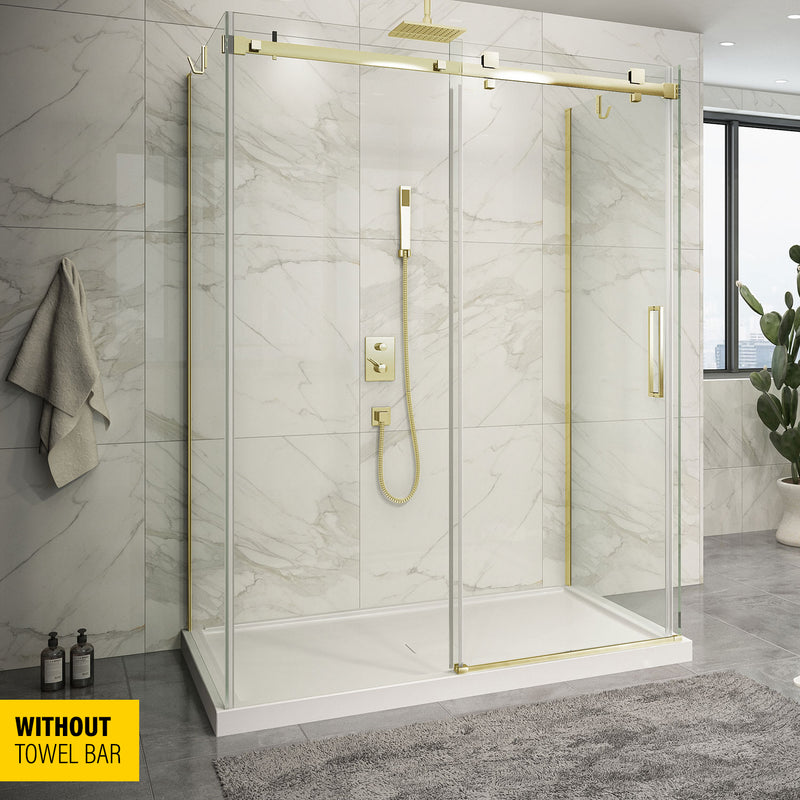Zitta Piazza 60 brushed gold clear alcove wall closing shower door - WITHOUT TOWEL BAR