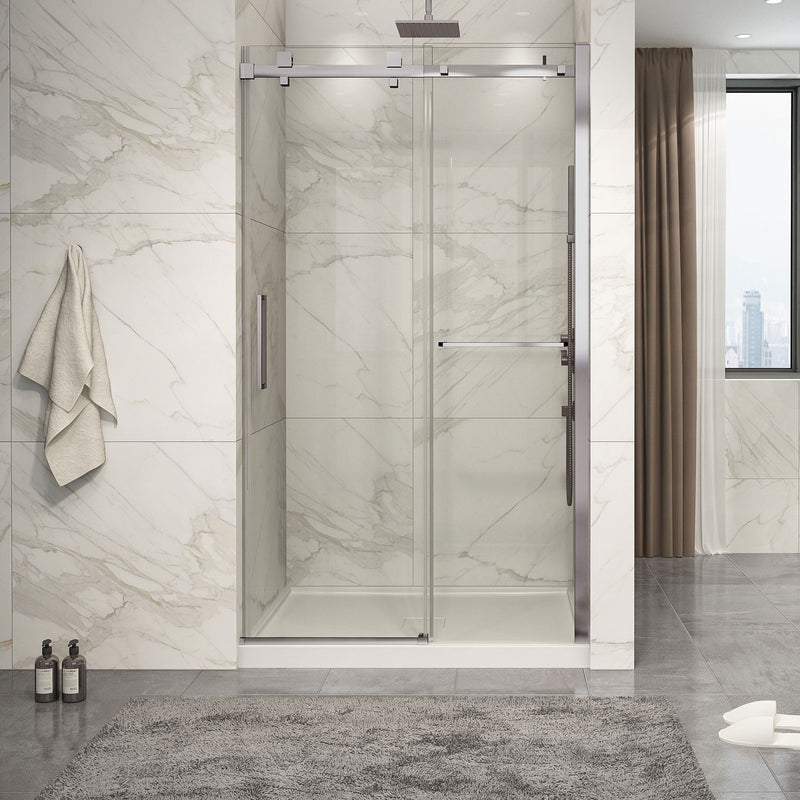 Zitta Piazza 2.0 Piazza 48 Brushed Nickel clear alcove shower door