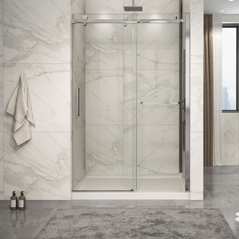 Zitta Piazza 2.0 Piazza 54 Brushed Nickel clear alcove shower door