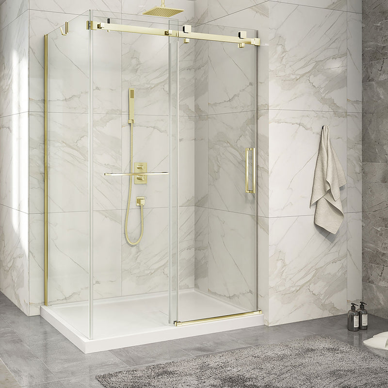 Zitta Piazza 2.0 Piazza 54 brushed gold clear alcove wall closing shower door