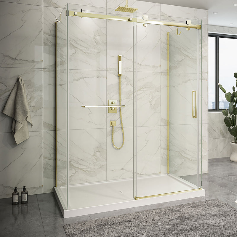 Zitta Piazza 2.0 Piazza 60 brushed gold clear alcove wall closing shower door