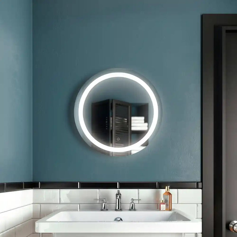 Kalia Effect Round Led Lighting Mirror 24 X 24 With Interior Frosted Strip And 2-Tones Touch Switch