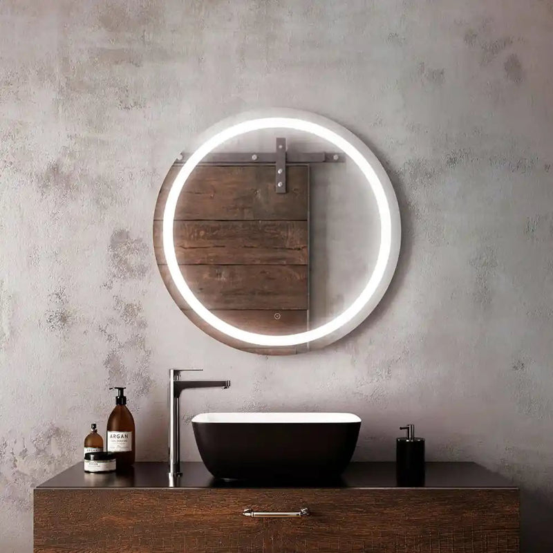Kalia Effect Round Led Lighting Mirror 30 X 30 With Interior Frosted Strip And 2-Tones Touch Switch