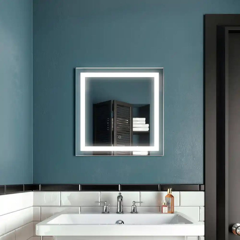 Kalia Effect Square Led Lighting Mirror 24 X 24 With Interior Frosted Strip And 2-Tones Touch Switch