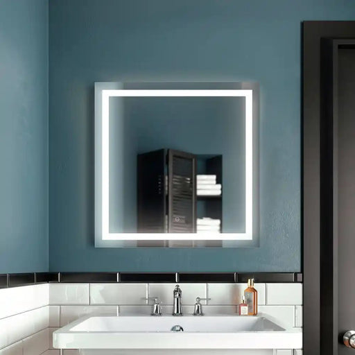 Kalia Effect Square Led Lighting Mirror 30 X 30 With Interior Frosted Strip And 2-Tones Touch Switch