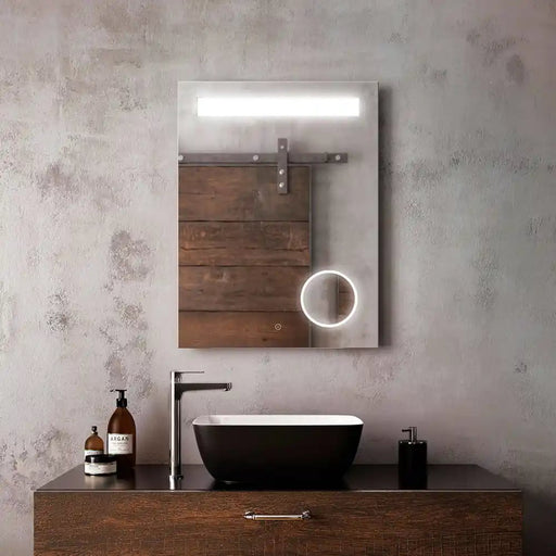 Kalia Emblem Rect. Led Lighting Mirror 24 X 32 With Frosted Horizontal Strip With 3X Magnifying Mirror And 2-Tones Touch Switch
