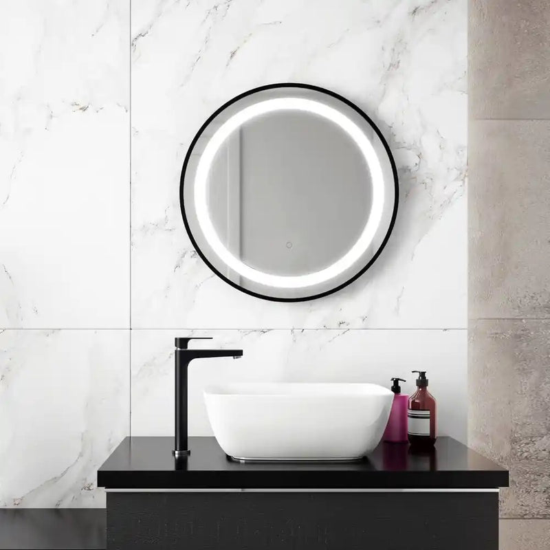 Kalia Effect Led Illuminated Round Mirror With Frosted Strip Frame And Touch-Switch For Color Temperature Control Ø24 X 1?