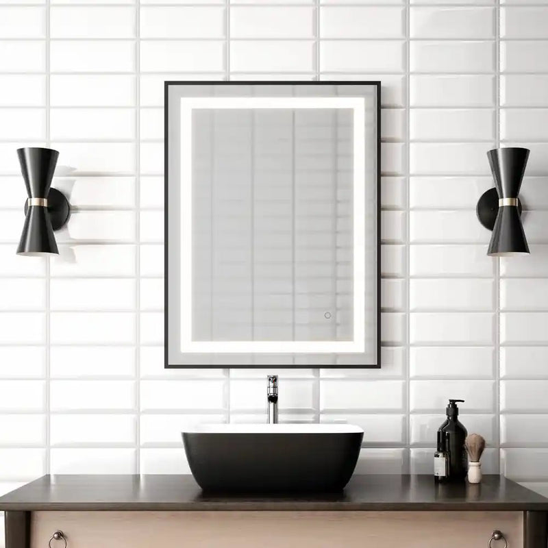 Kalia Effect Led Illuminated Rectangular Mirror With Frosted Strip Frame And Touch-Switch For Color Temperature Control 24 X 32