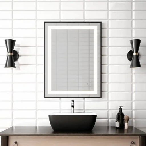 Kalia Effect Led Illuminated Rectangular Mirror With Frosted Strip Frame And Touch-Switch For Color Temperature Control 24 X 32