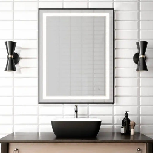 Kalia Effect Led Illuminated Rectangular Mirror With Frosted Strip Frame And Touch-Switch For Color Temperature Control 30 X 38