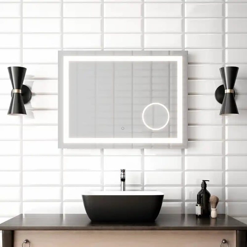 Kalia Effect Led Illuminated Rectangular Mirror With Frosted Strip Illuminated Magnifying Mirror (3X) And Touch-Switch For Colo