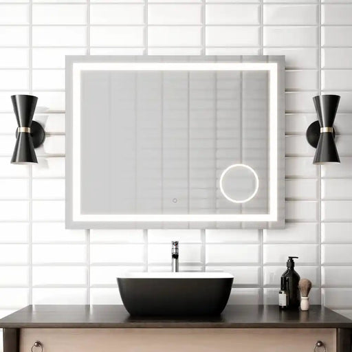 Kalia Effect Led Illuminated Rectangular Mirror With Frosted Strip Illuminated Magnifying Mirror (3X) And Touch-Switch For Colo