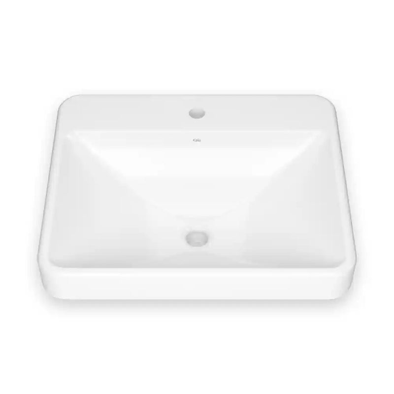 Kalia Kosla Semi-Recessed Rectangular Porcelain Washbasin With Neopur Coating And Tap Deck For Recessed Installation