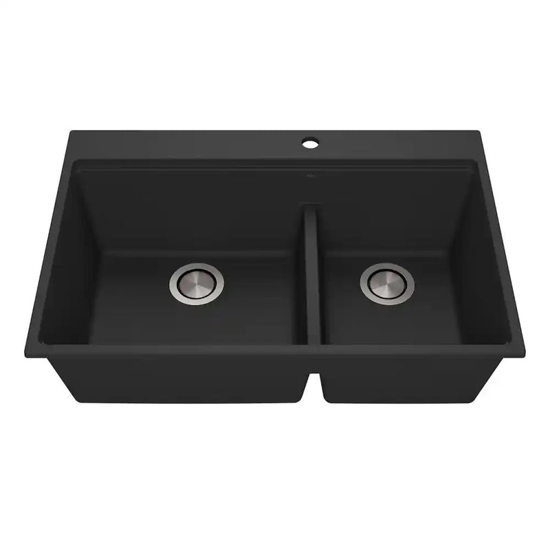Kalia Bacia 33 Granistone Double Bowl 70/30 Kitchen Sink 33" With Drain And Silicone Mat For Drop-In Installation