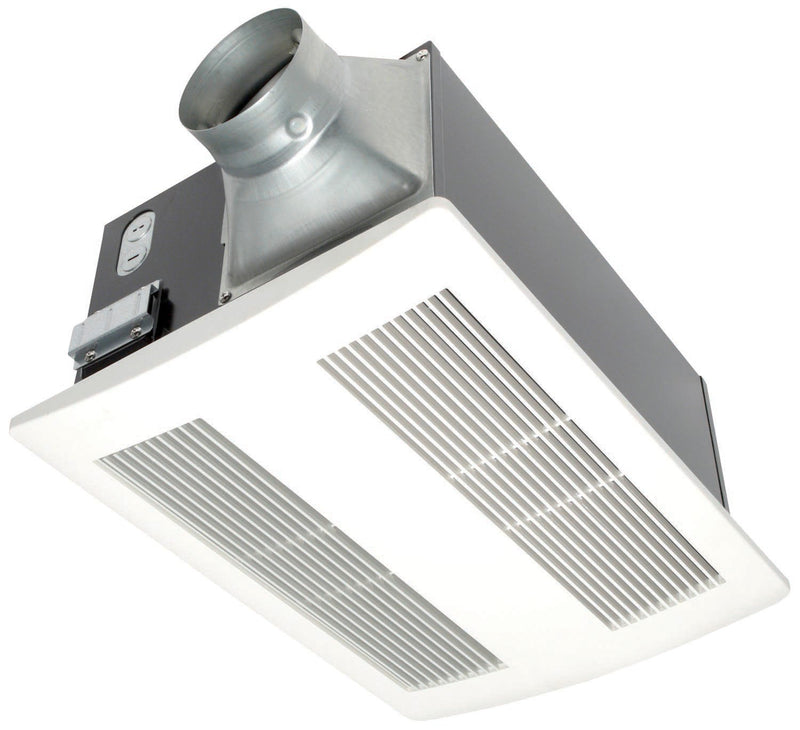 Panasonic FV-11VH2 110 CFM: 30.7 Watt Fan 1400 Watt Heater 3.6 CFMWatt: 0.6 sone