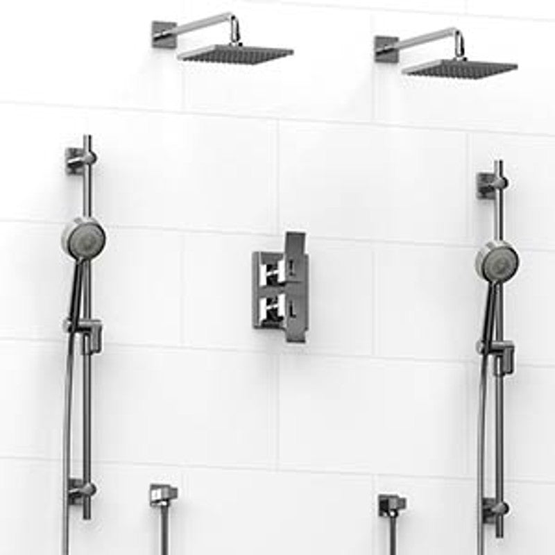 Riobel Zendo KIT1483ZOTQ Type TP thermostaticpressure balance 0.75 double coaxial system with 2 hand shower rails 2 shower arms