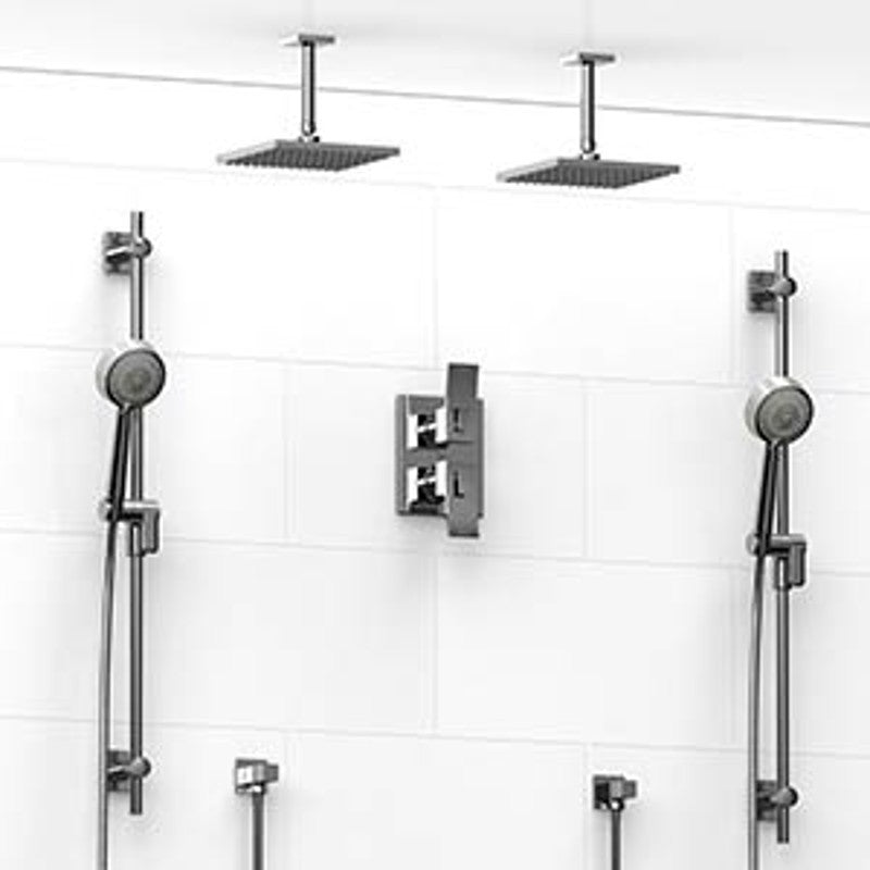 Riobel Zendo KIT1483ZOTQ Type TP thermostaticpressure balance 0.75 double coaxial system with 2 hand shower rails 2 shower arms