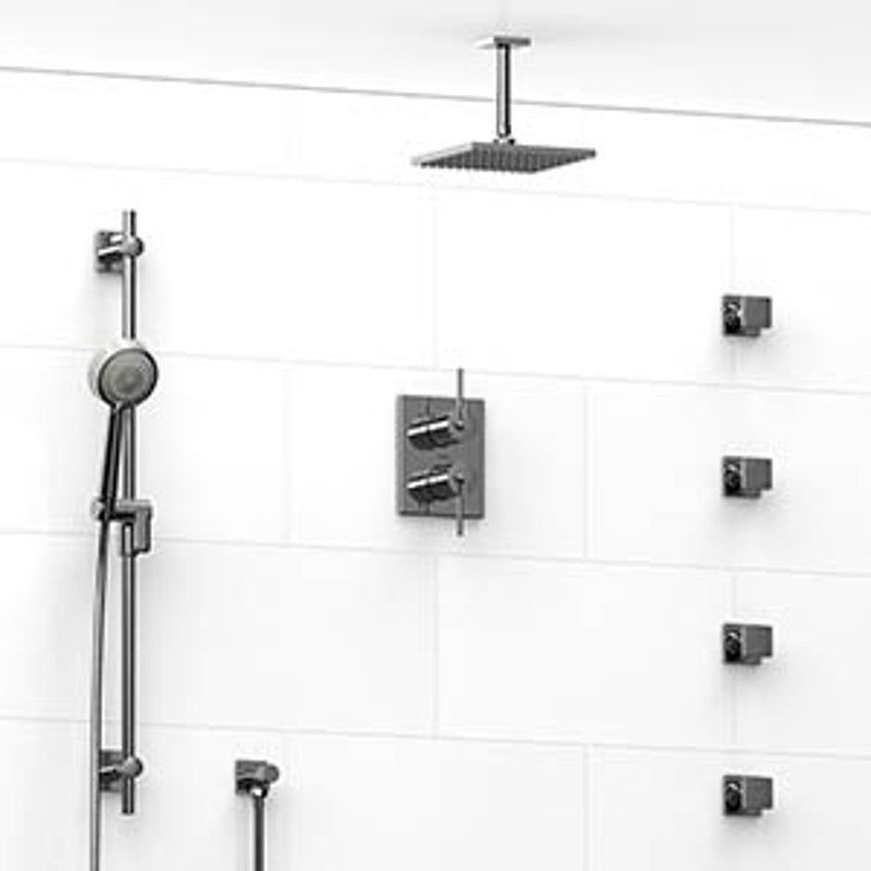 Riobel KIT483CSTQ Type TP thermostaticpressure balance 0.75 double coaxial system with hand shower rail 4 body jets and showe...