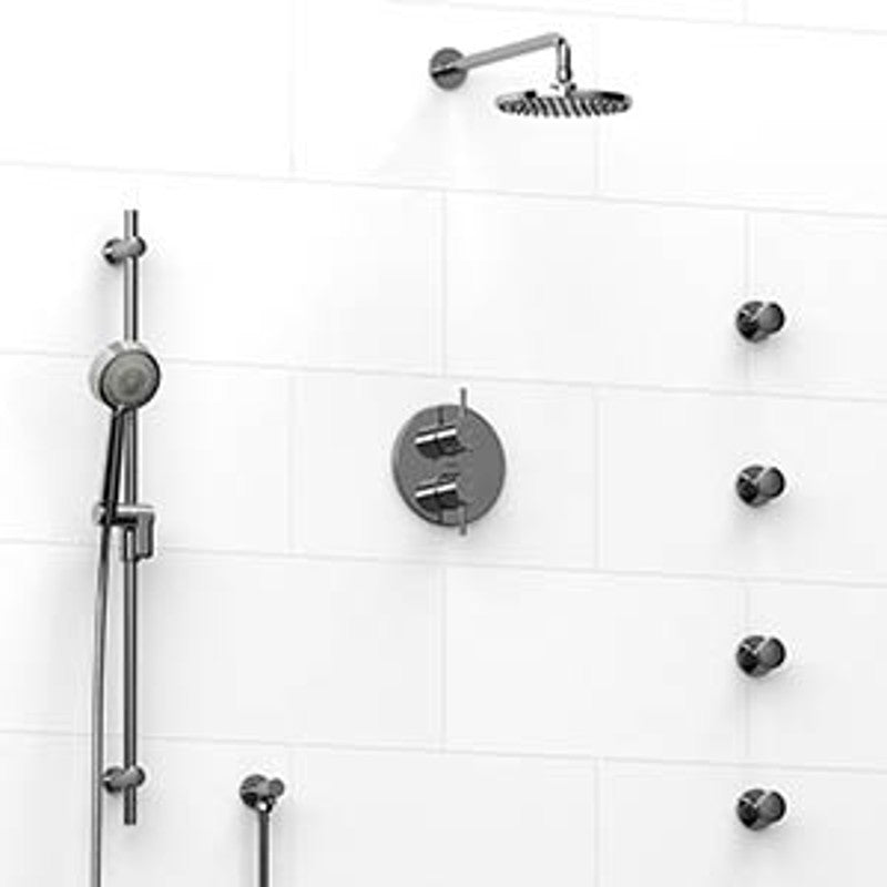 Riobel Pallace KIT483PATM Type TP thermostaticpressure balance 0.75 double coaxial system with hand shower rail 4 body jets and
