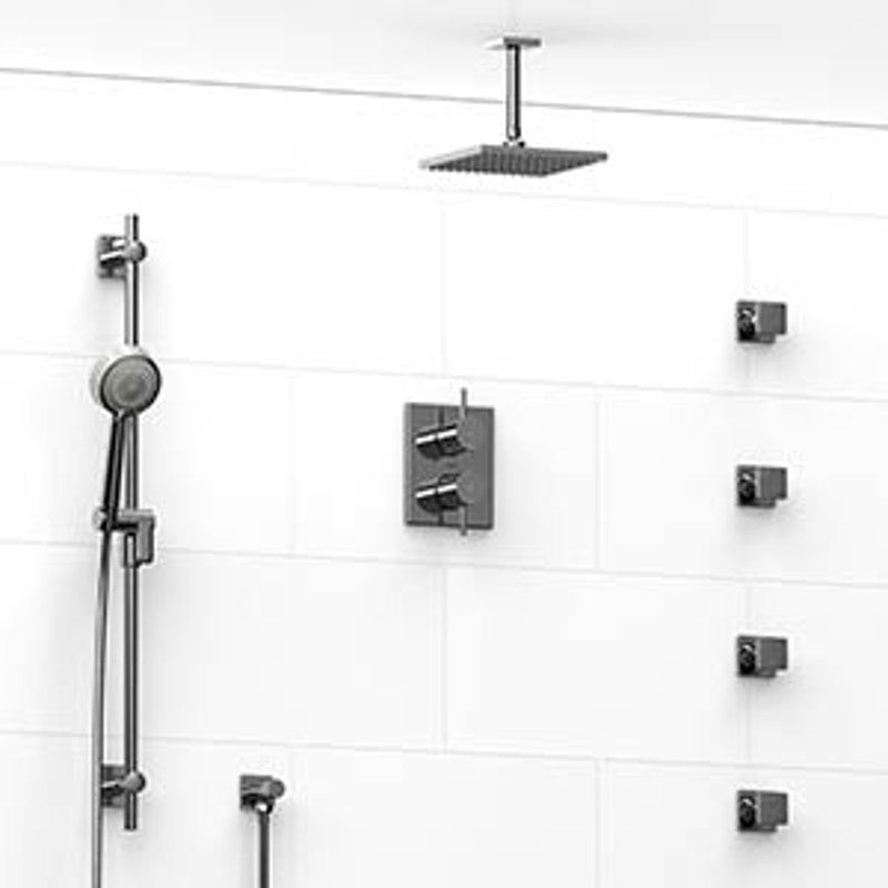 Riobel Pallace KIT483PATQ Type TP thermostaticpressure balance 0.75 double coaxial system with hand shower rail 4 body jets and