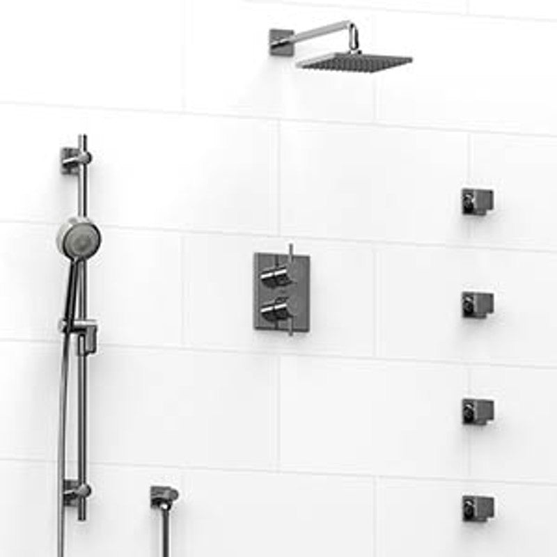 Riobel Pallace KIT483PATQ Type TP thermostaticpressure balance 0.75 double coaxial system with hand shower rail 4 body jets and